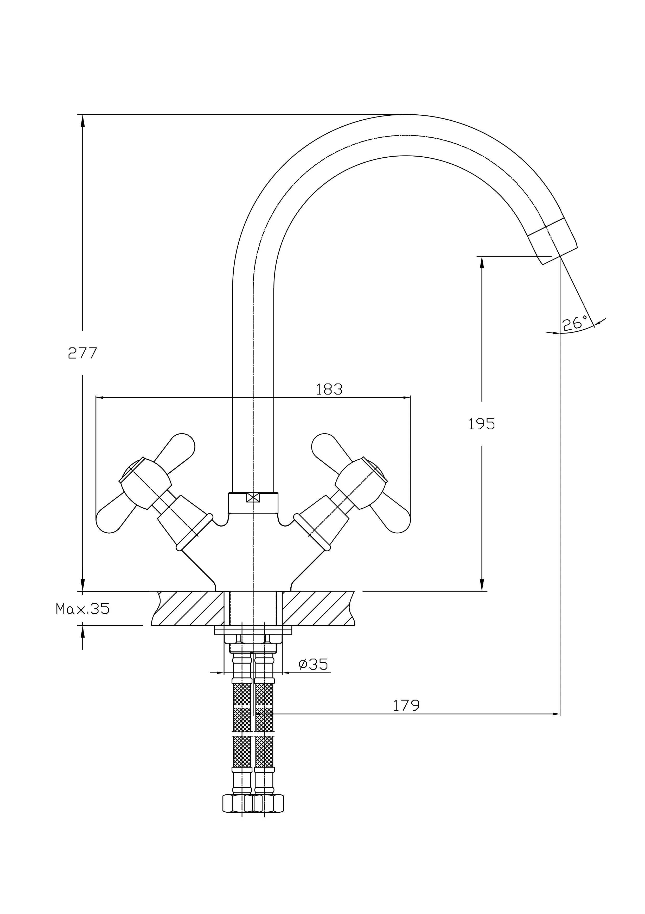 Смеситель двуручковый для кухни HAIBA HB4524 Хром
