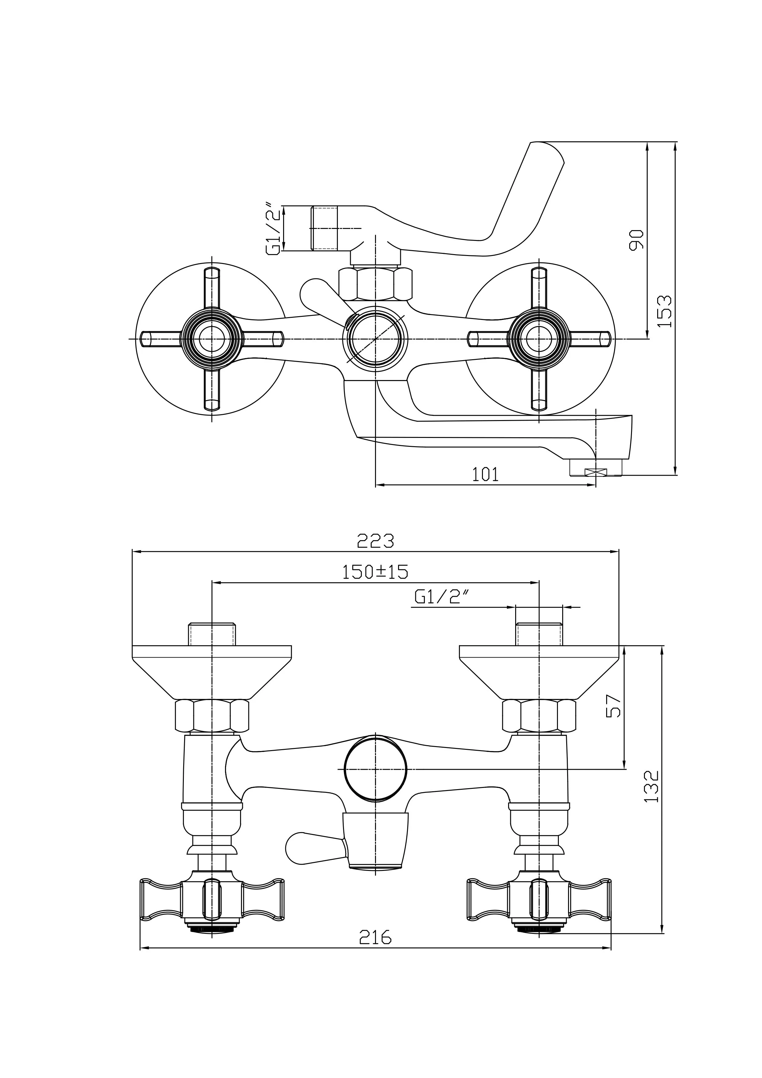 Смеситель двуручковый для ванны HAIBA HB3024 Хром
