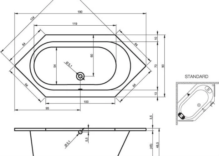 Ванна акриловая RIHO KANSAS 190x90 BA9700500000000