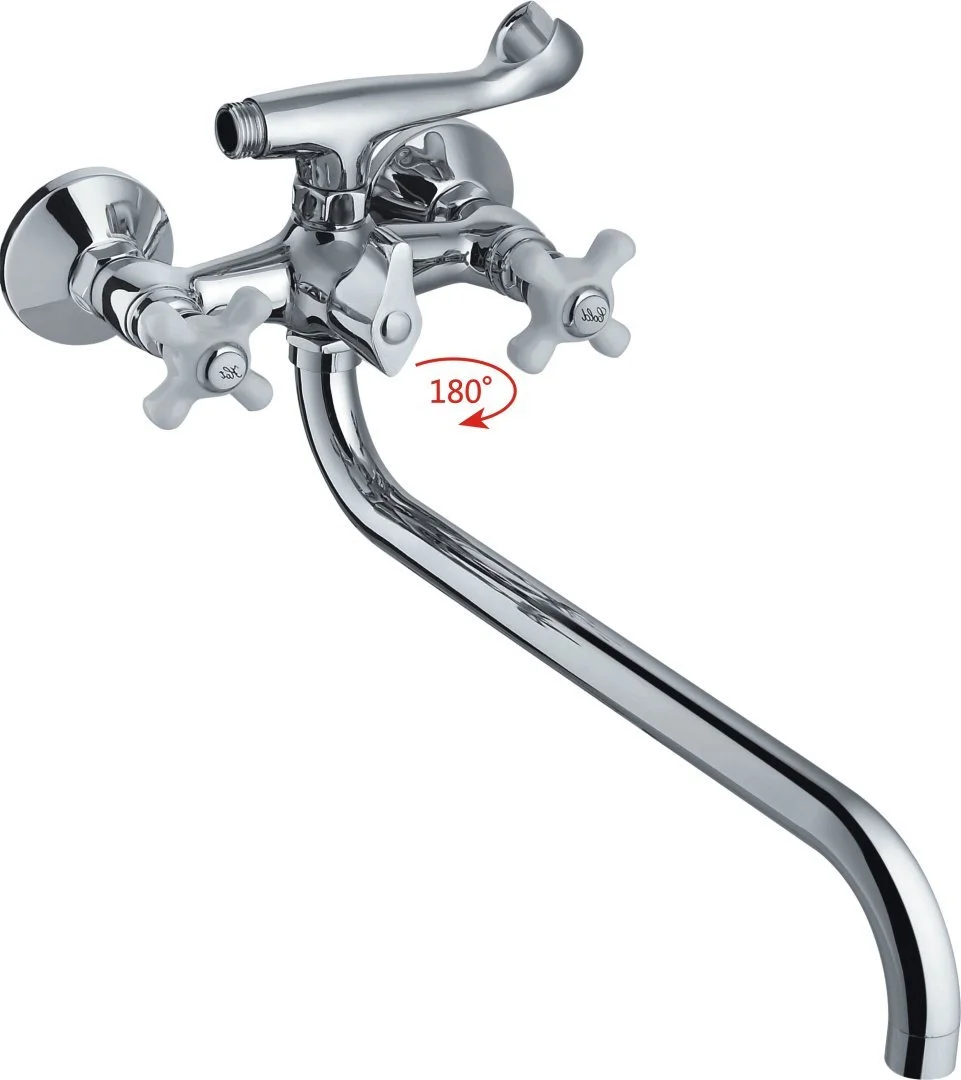 Смеситель двуручковый для ванны с длинным изливом с керамической ручкой HAIBA HB2018 Хром