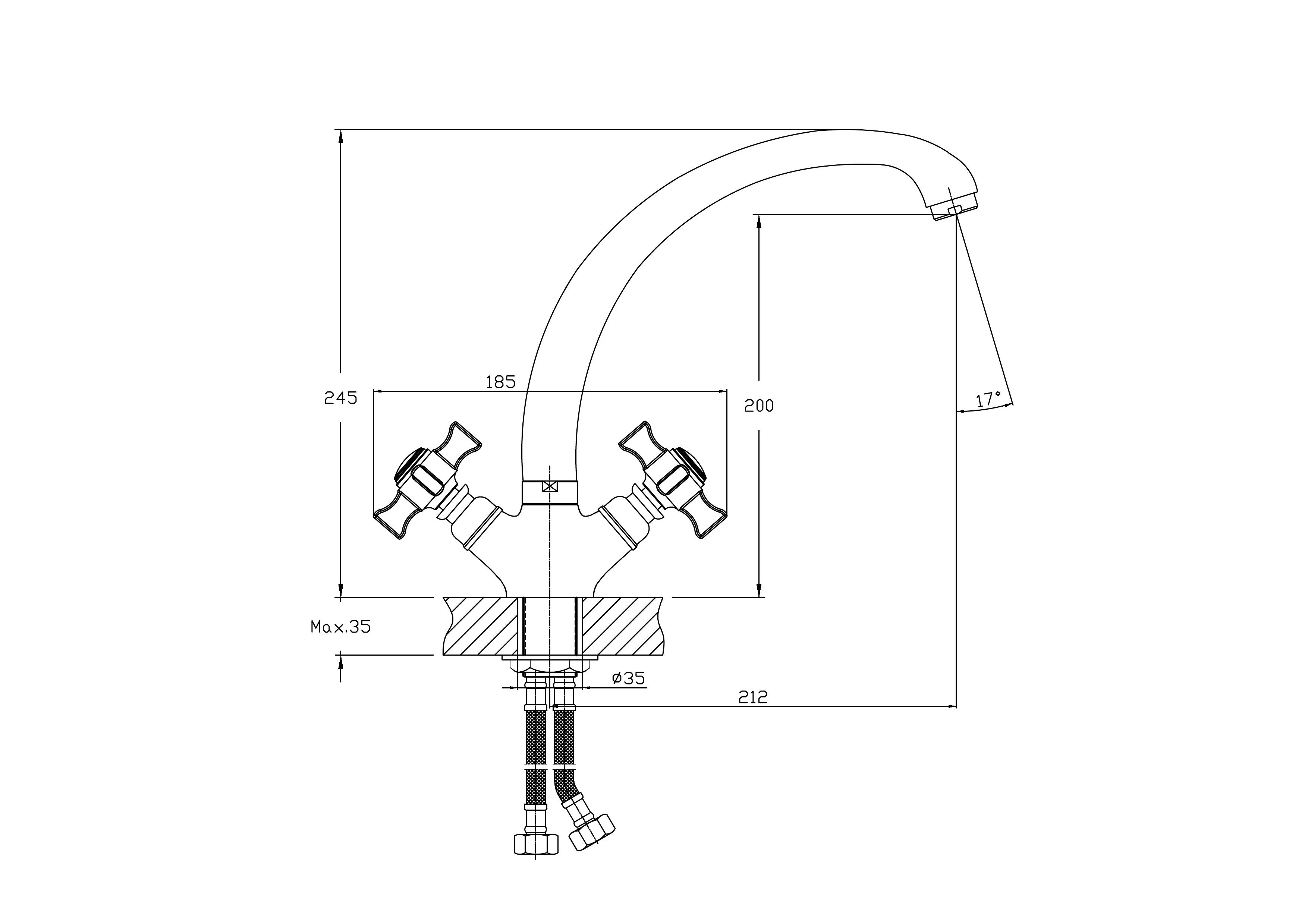 Смеситель двуручковый для кухни HAIBA HB4824 Хром