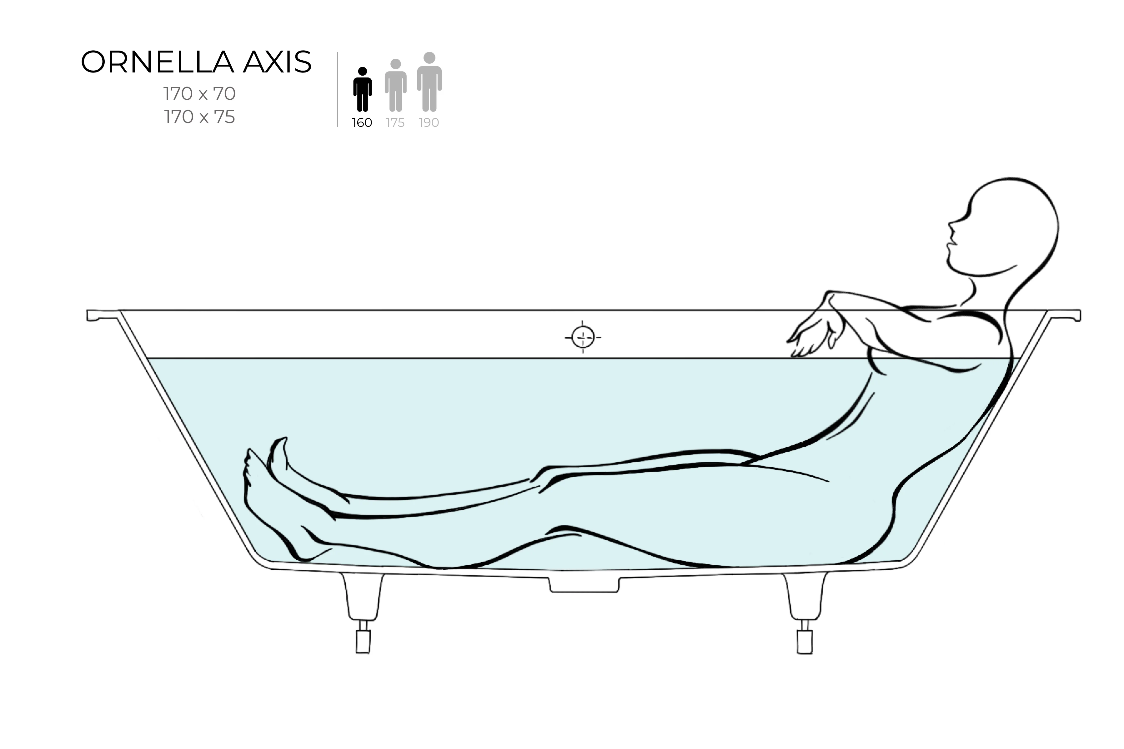 Ванна встраиваемая Salini ORNELLA AXIS 170x75 покраска по RAL полностью 103513GRF