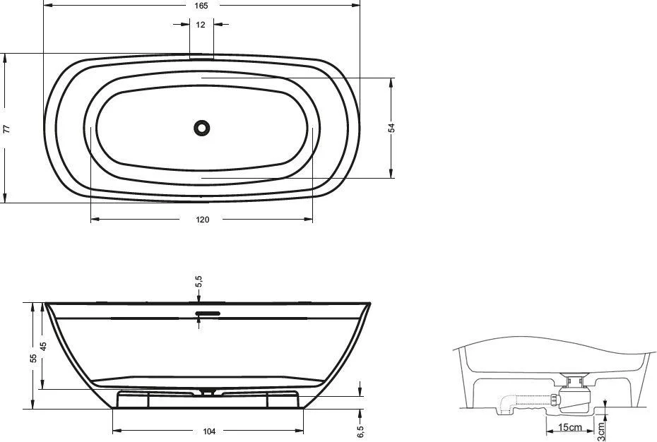 Овальная ванна из искусственного камня Riho Bilo 165x77 белая BS6500500000000