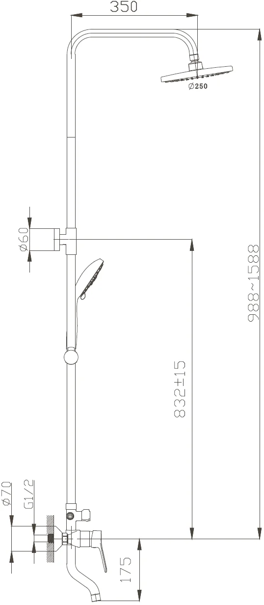 Душевая система с верхним душем смесителем и ручной лейкой Haiba HB2423