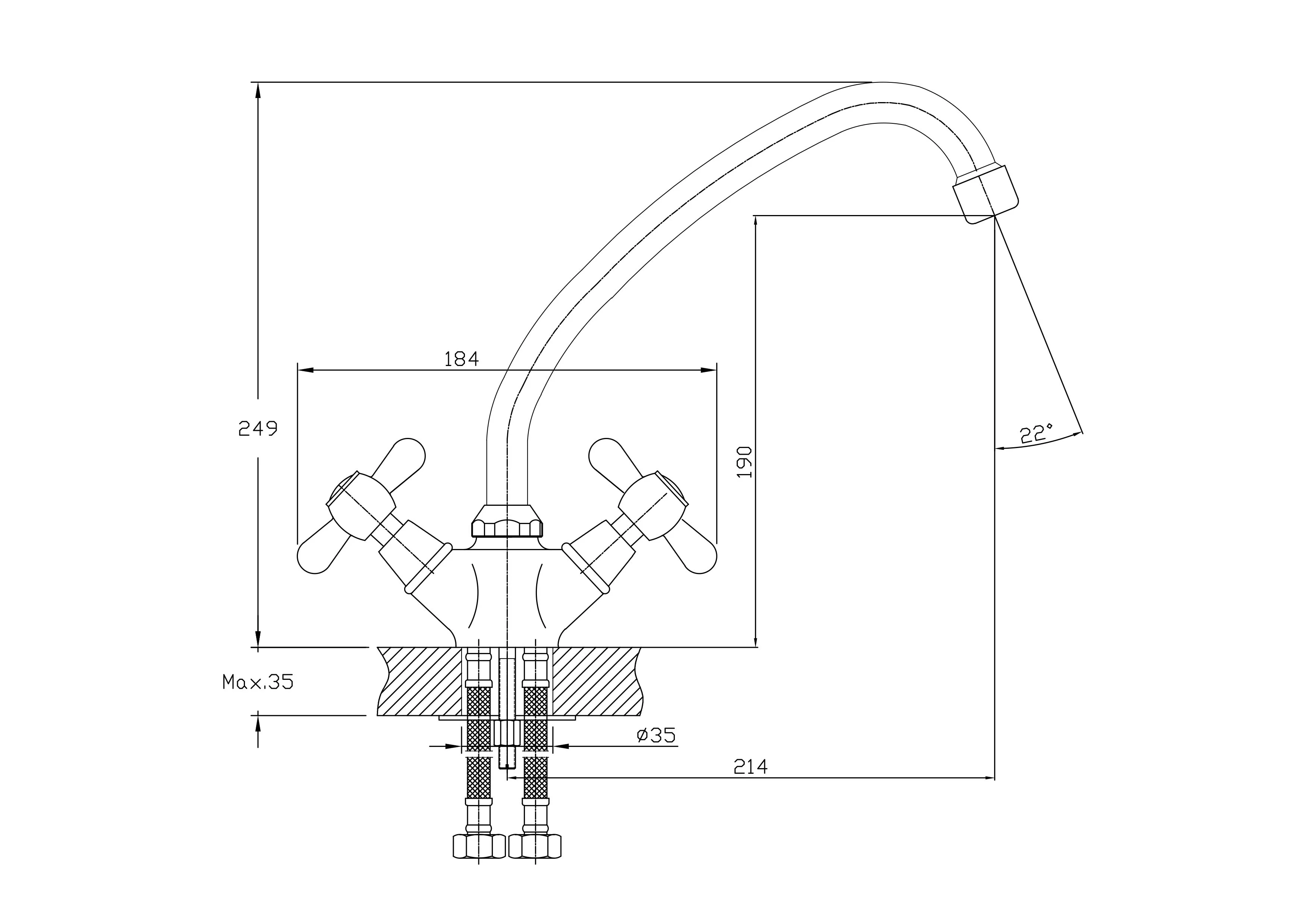 Смеситель двуручковый для кухни HAIBA HB4125 Хром