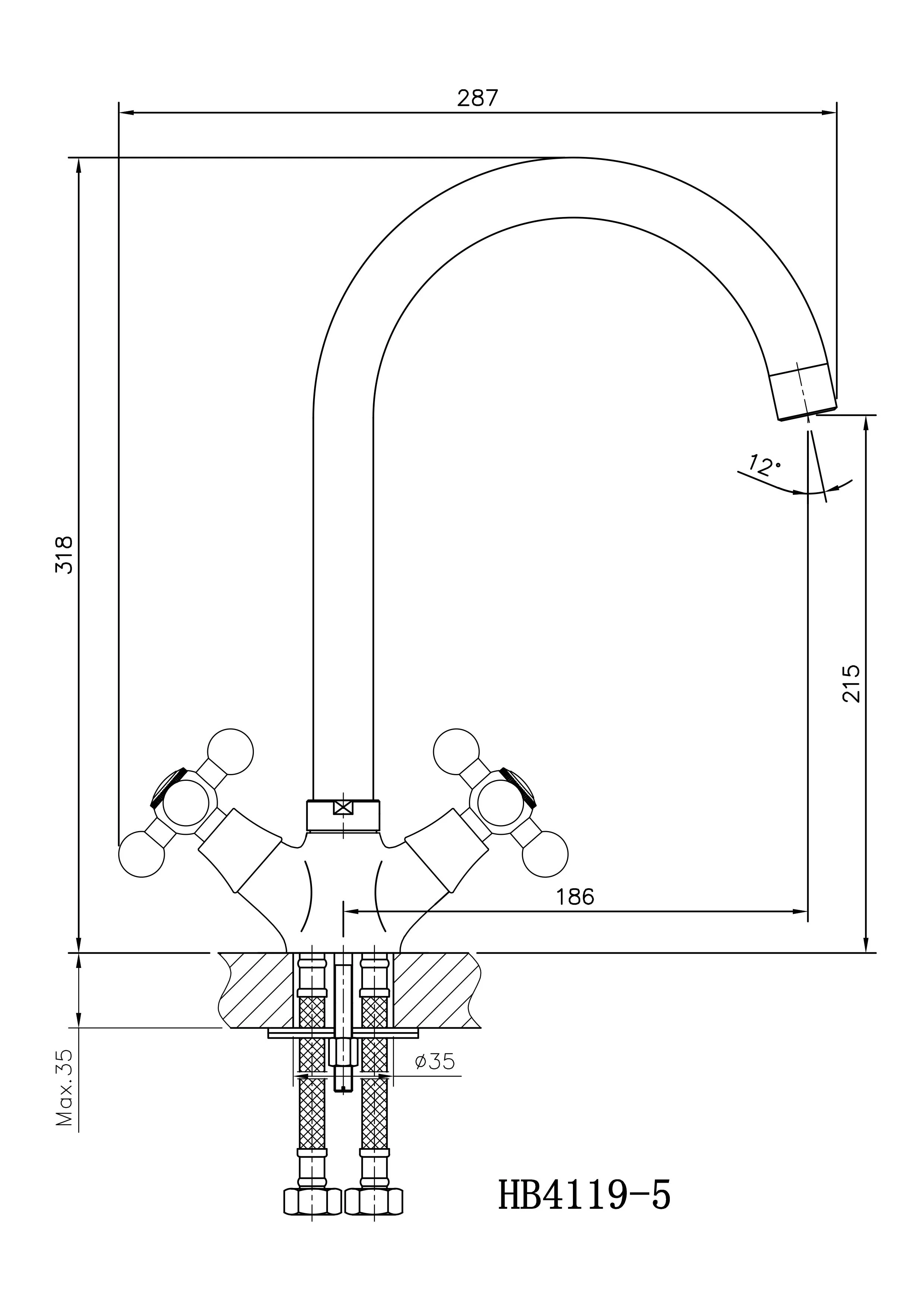 Смеситель двуручковый для кухни HAIBA HB4119-5 сатин