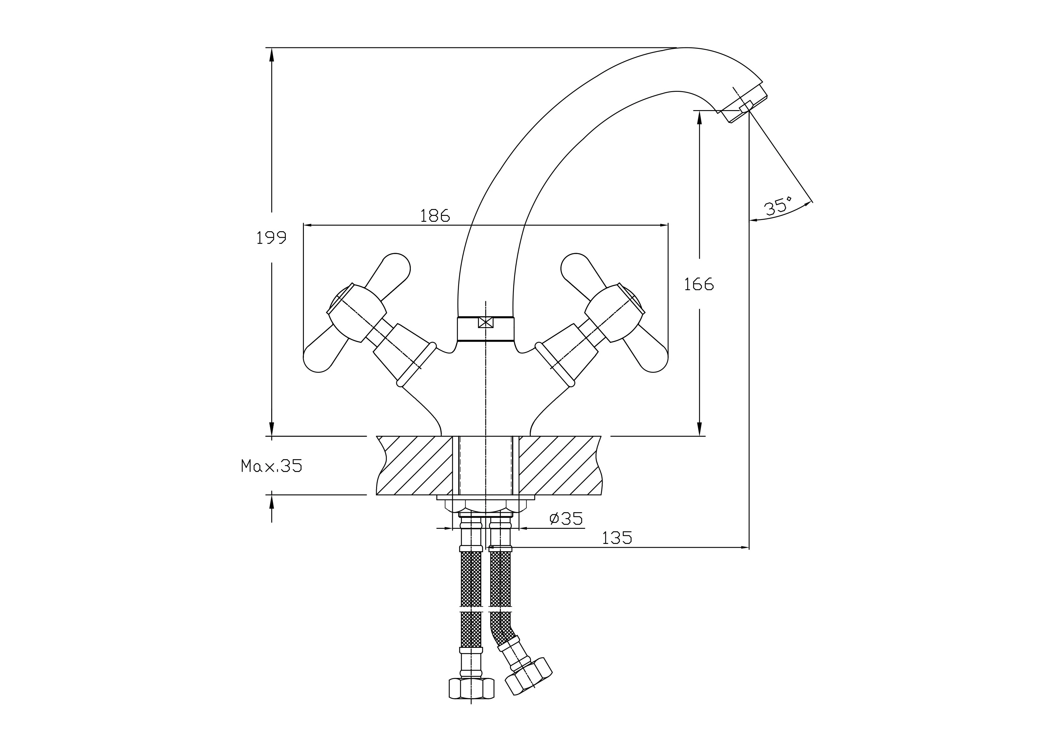 Смеситель двуручковый для кухни HAIBA HB4324 Хром