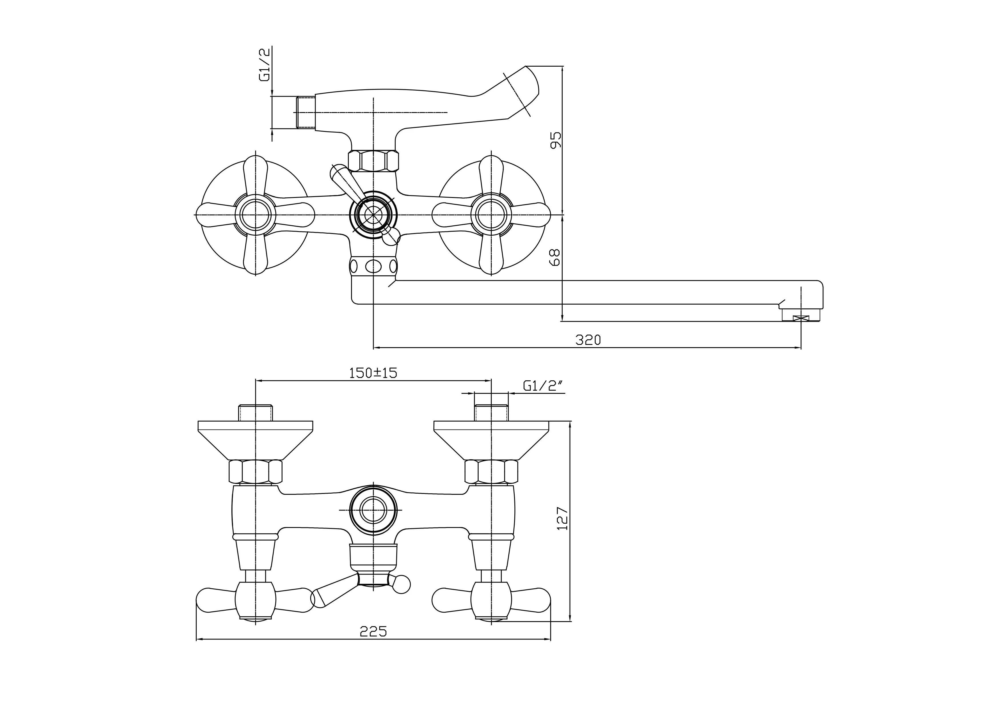 Смеситель двуручковый для ванны длинный излив HAIBA HB2125 Хром