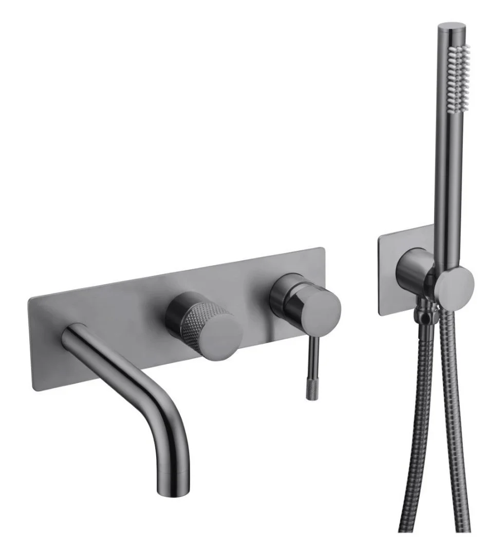 Смеситель встраеваемый с ручным душем и изливом  Boheme UNO 464-3-SGM Gun metal