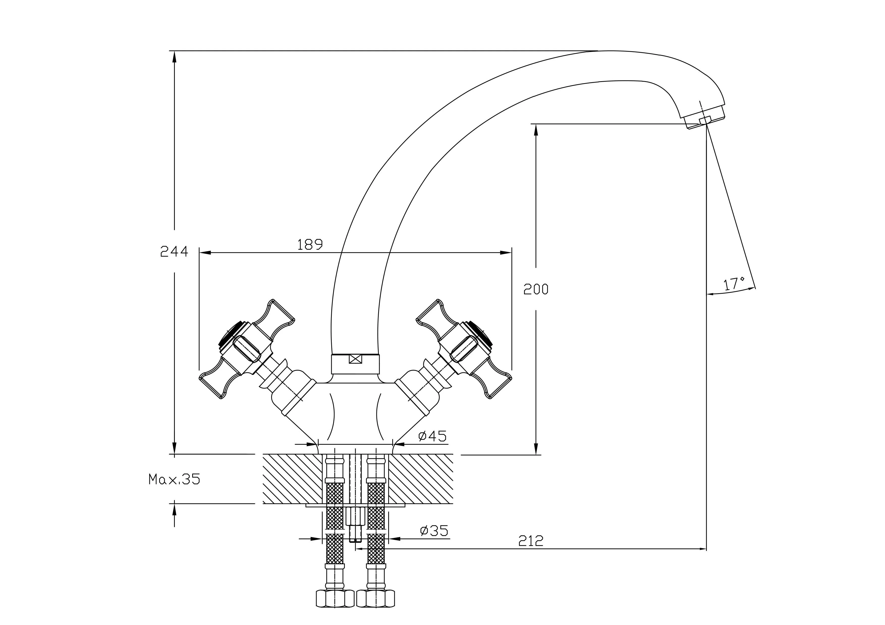 Смеситель двуручковый для кухни HAIBA HB4719-5 сатин