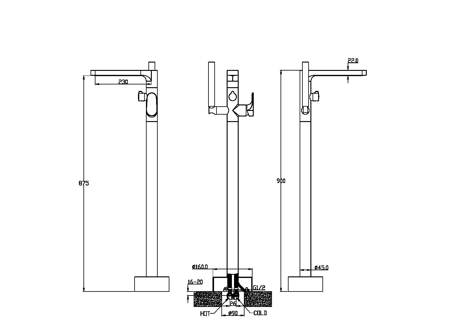 Смеситель напольный BOHEME Spectre Хром 459-CR