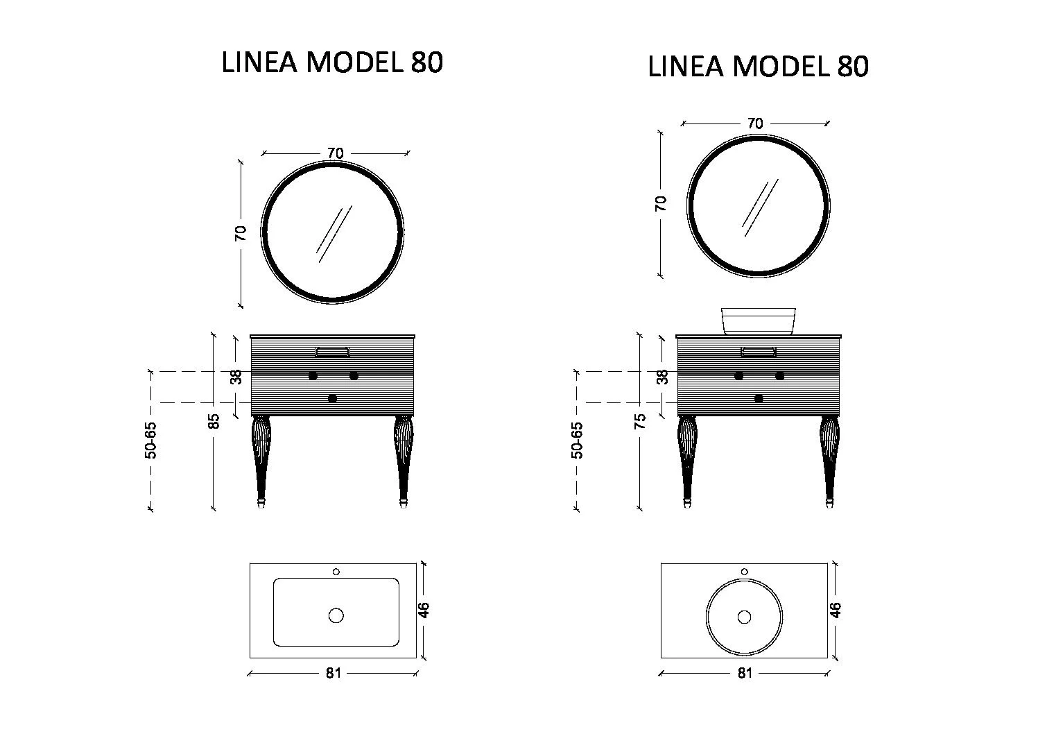 Тумба Armadi Art Linea 80 белая+Золото 842-080-WG
